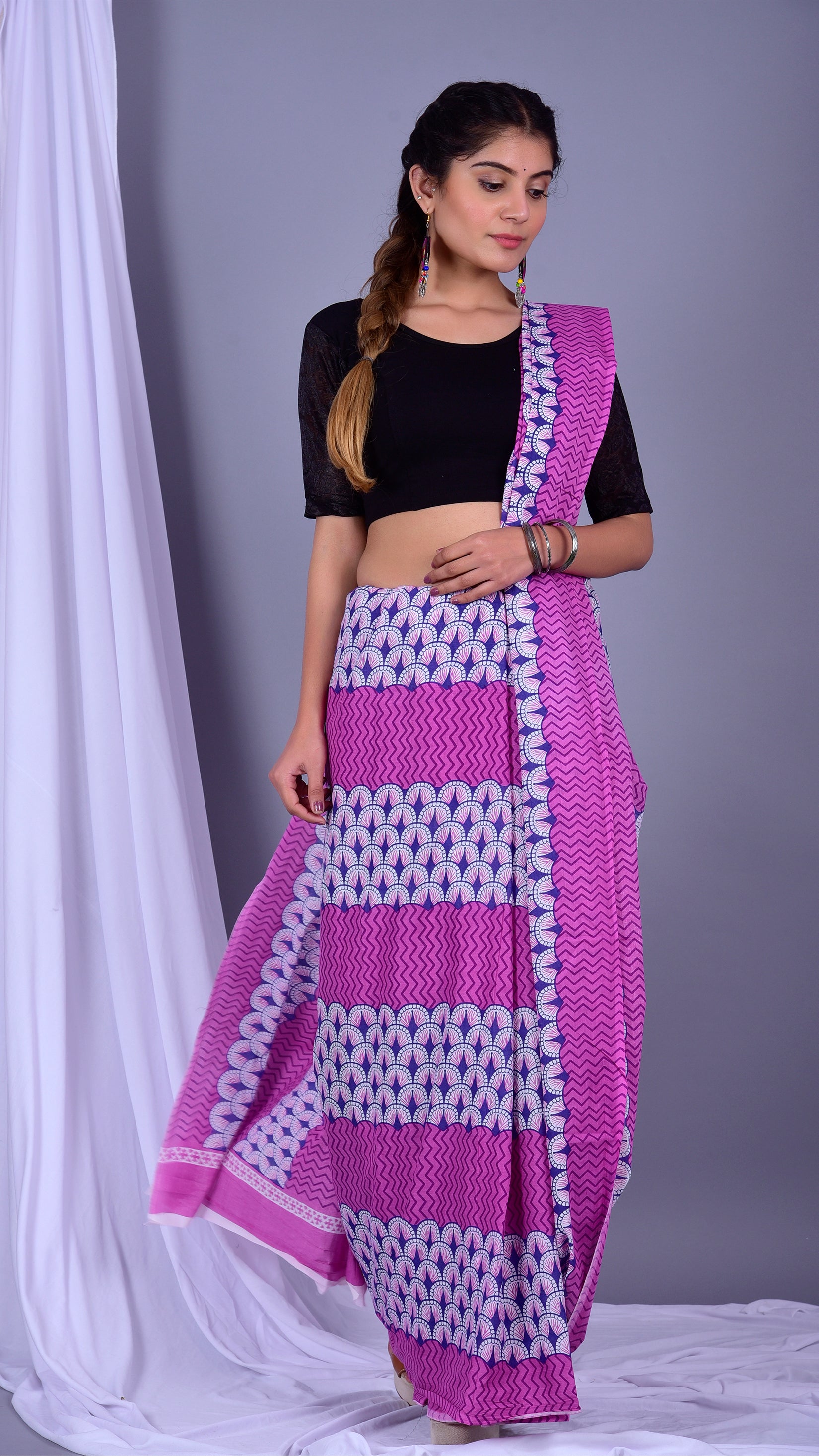 Shop Traditional Print Pure Cotton Sarees (RMULSAR14)