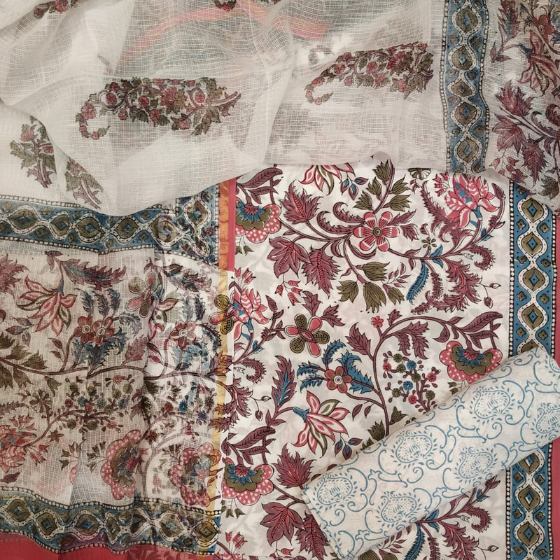 Shop Unstitched Hand Block Print Pure Cotton Suit with Kota Doria Dupatta (T3CKD115)