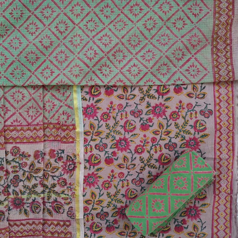 Shop Unstitched Hand Block Print Pure Cotton Suits with Kota Doria Dupatta (T3CKD306)