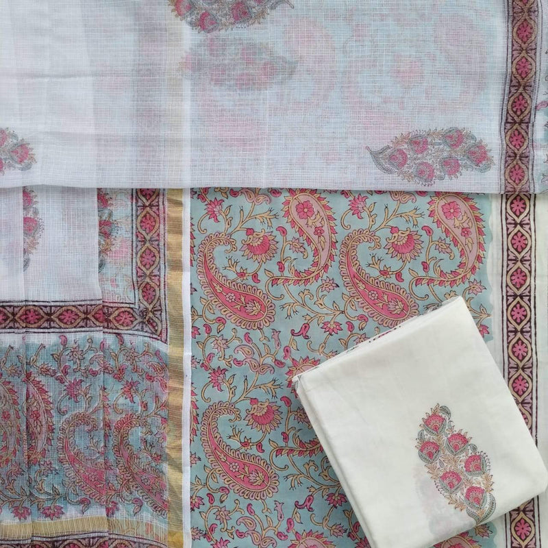 Shop Hand Block Print Pure Cotton Suits with Kota Doria Dupatta (T3CKD334)