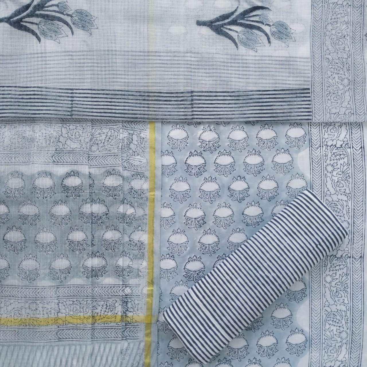 Shop Hand Block Print Pure Cotton Suits with Kota Doria Dupatta (T3CKD366)