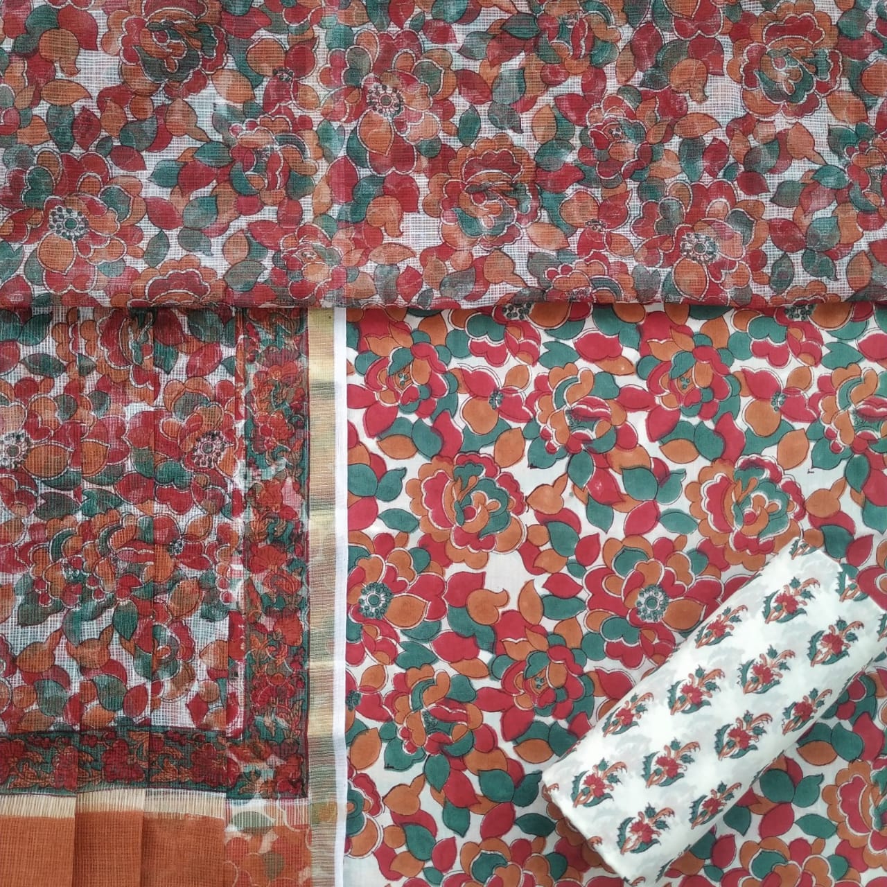 Shop Unstitched Hand Block Print Pure Cotton Suits with Premium Chanderi Silk Dupatta (TCHD78)
