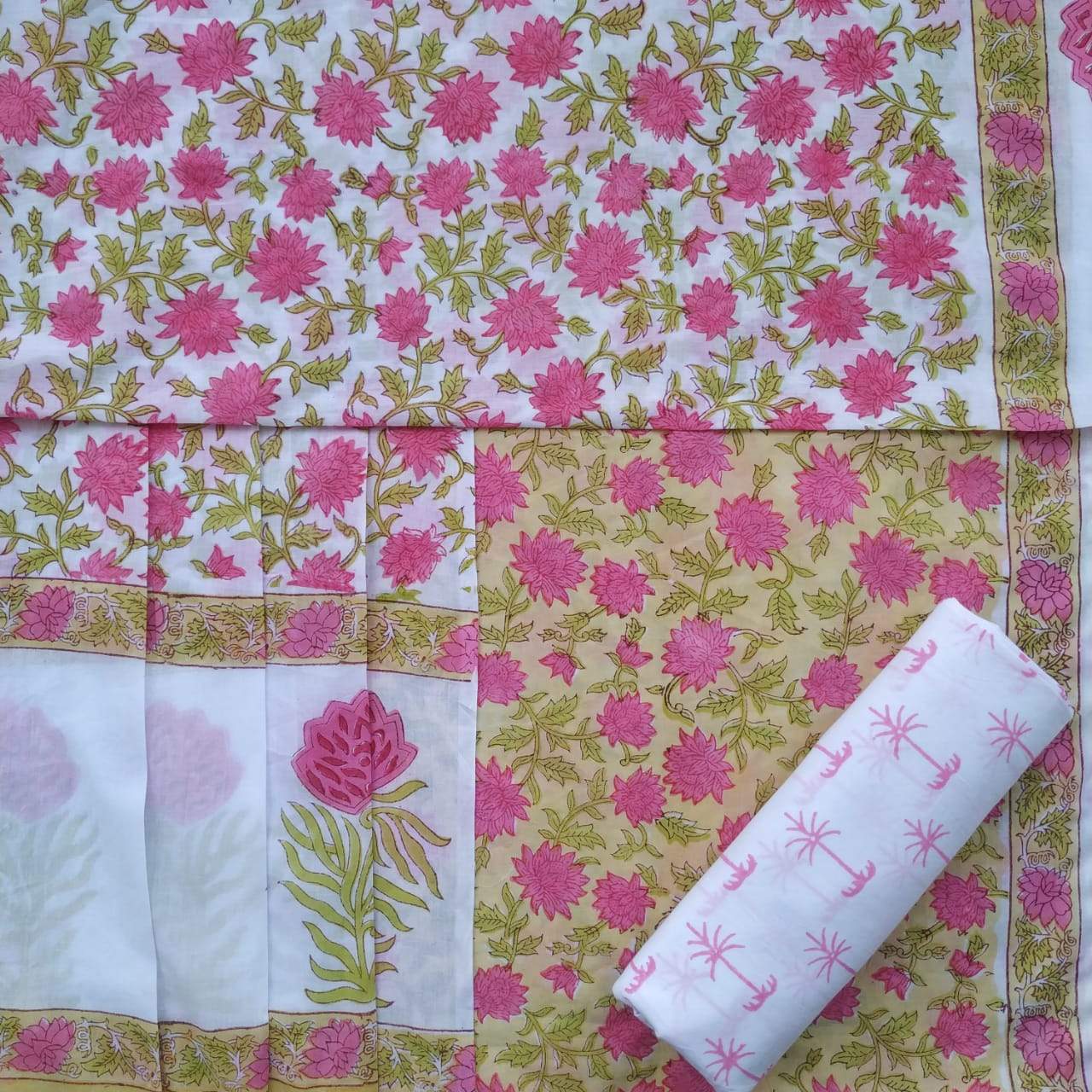 Shop Unstitched Pure Cotton Dress Material with Cotton Mulmul Dupatta (TMAL260)