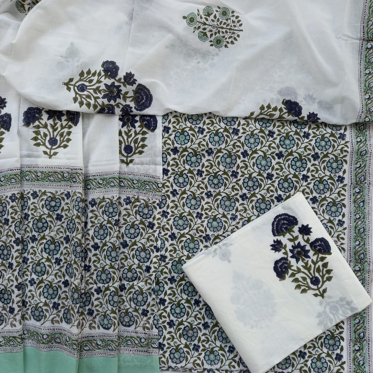 Shop Unstitched Pure Cotton Dress Material with Cotton Mulmul Dupatta (TMAL49)