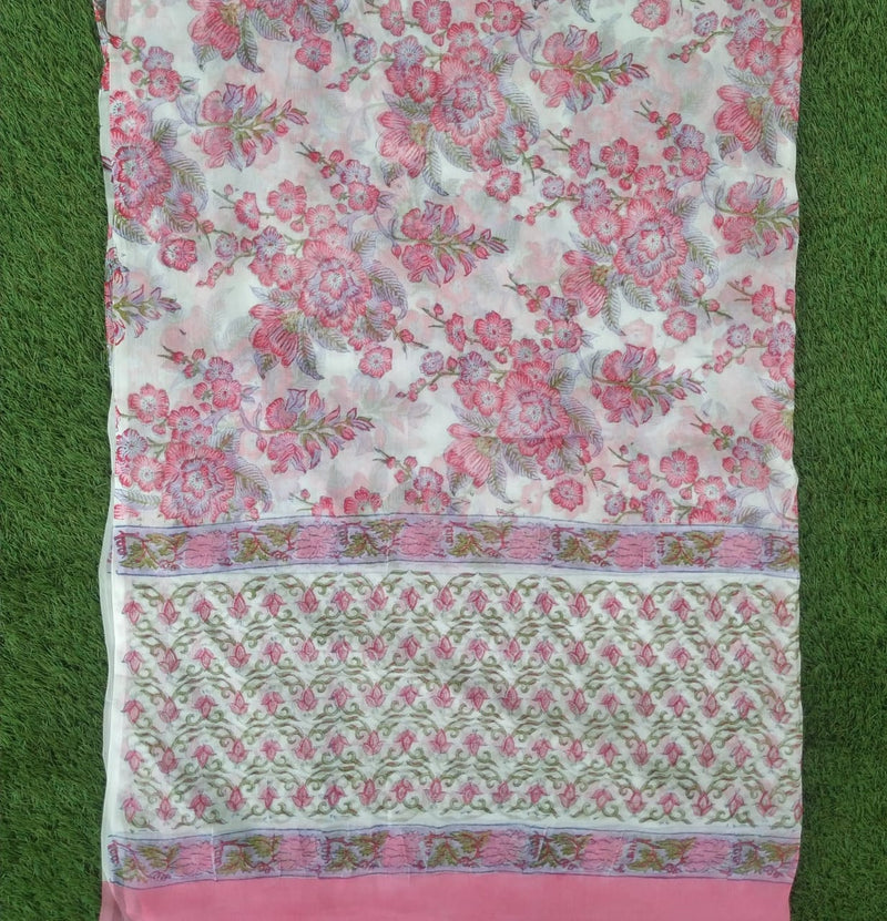 Shop Unstitched Hand Block Print Pure Cotton Chiffon Dupatta Suits (TPCHF172)