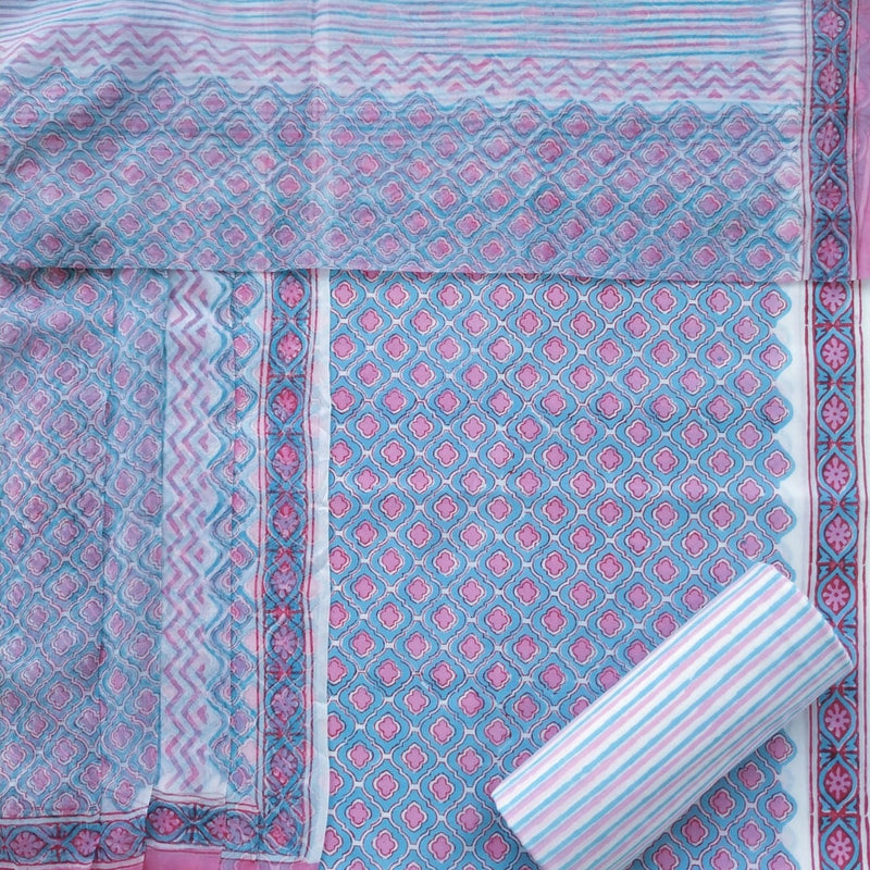 Shop Unstitched Hand Block Print Pure Cotton Chiffon Dupatta Suits (TPCHF181)