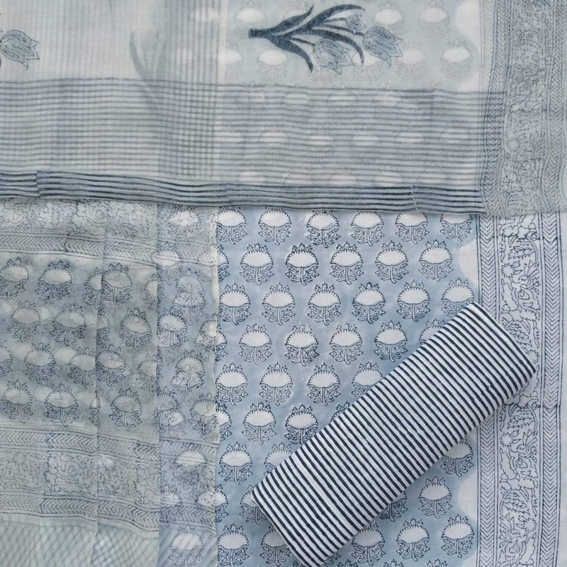 Shop Unstitched Hand Block Print Cotton Suits with Chiffon Dupatta (TPCHF224)