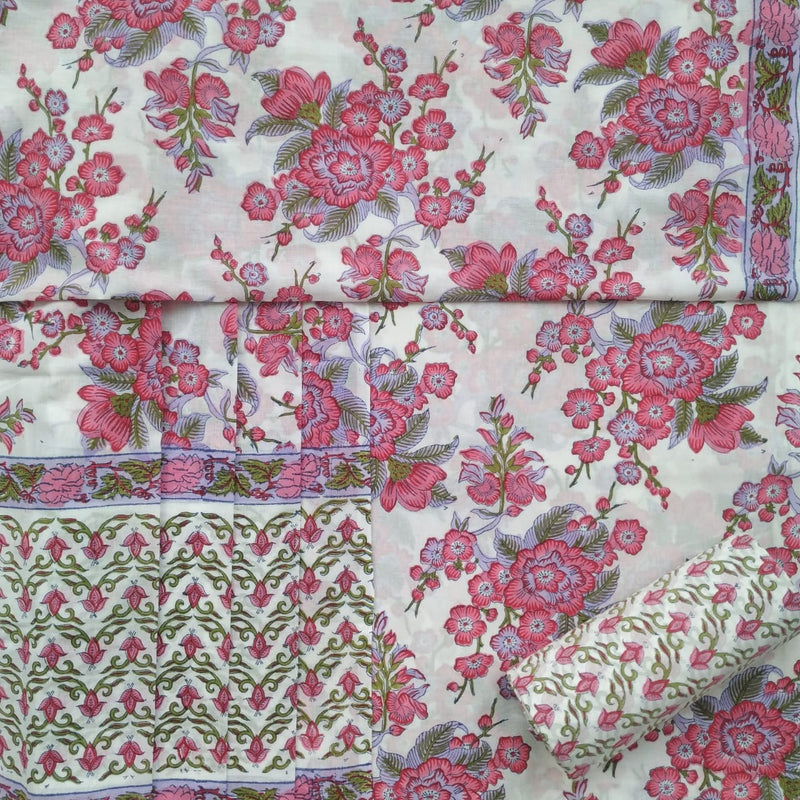 Shop Unstitched Hand Block Print Pure Cotton Suits with Mulmul Dupatta (TPRMUL149)