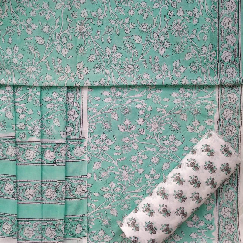 Shop Unstitched Hand Block Print Pure Cotton Suits with Mulmul Dupatta (TPRMUL170)