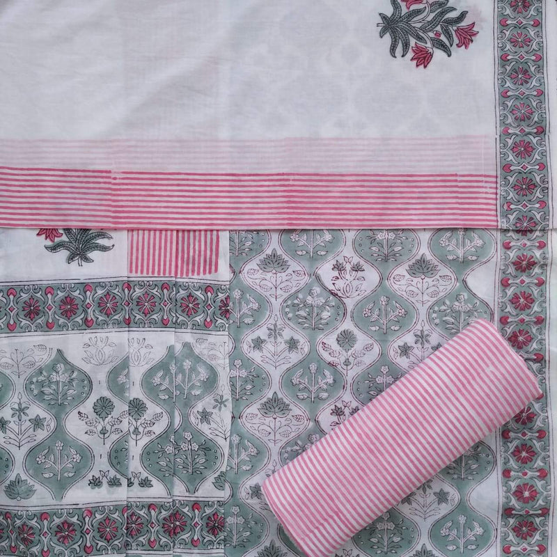 Shop Hand Block Print Pure Cotton Suits with Mulmul Dupatta (TPRMUL187)