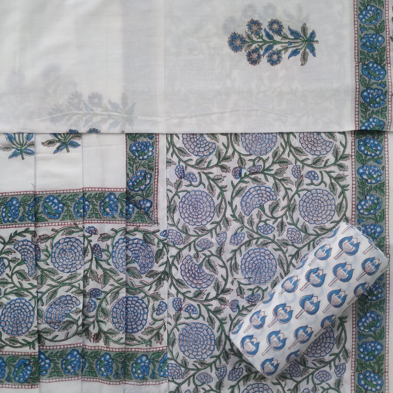 Shop Hand Block Print Pure Cotton Suits with Mulmul Dupatta (TPRMUL200)