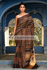 Shop bagru print tussar silk saree in jaipur (TSS03)