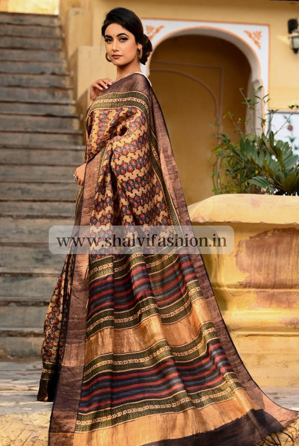Shop block print tussar silk sarees (TSS05)