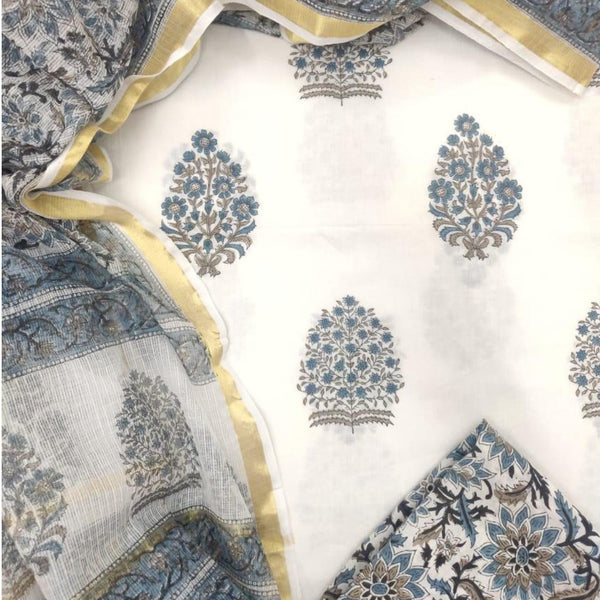 Unstitched Cotton Dress Materials with Elegant Kota Doria Dupatta (CKS0035) - ShalviFashion