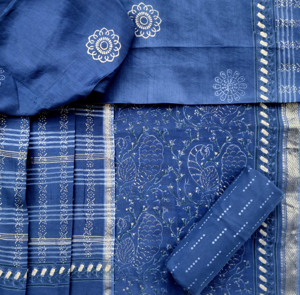 Peacock Print Maheshwari Silk Suit Set (MSL93)