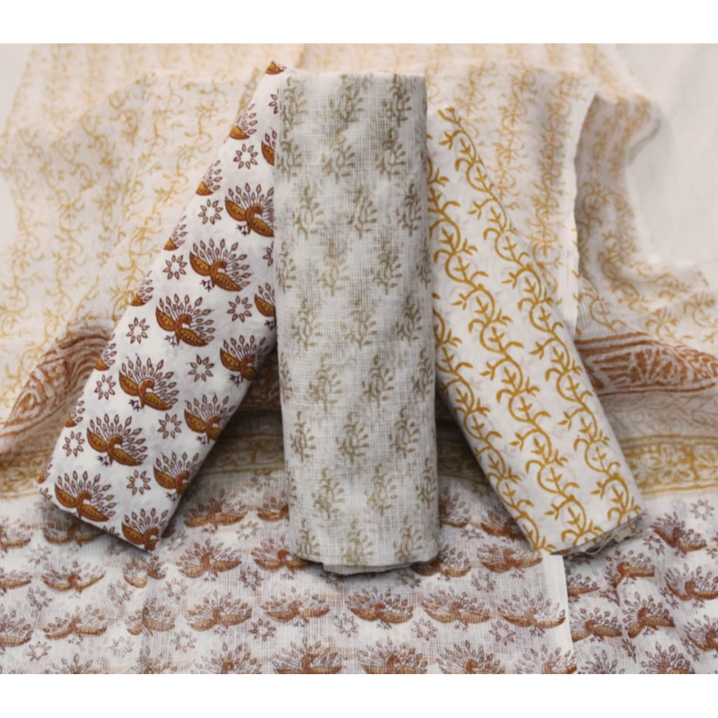Shalvi Hand Block Printed Premium Kota Doriya 4 piece Suit Material (4PKD03) - ShalviFashion