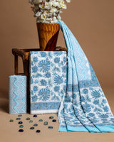Shop Unstitched Hand Block Print Pure Cotton Suits with Mulmul Dupatta (PRMUL191)