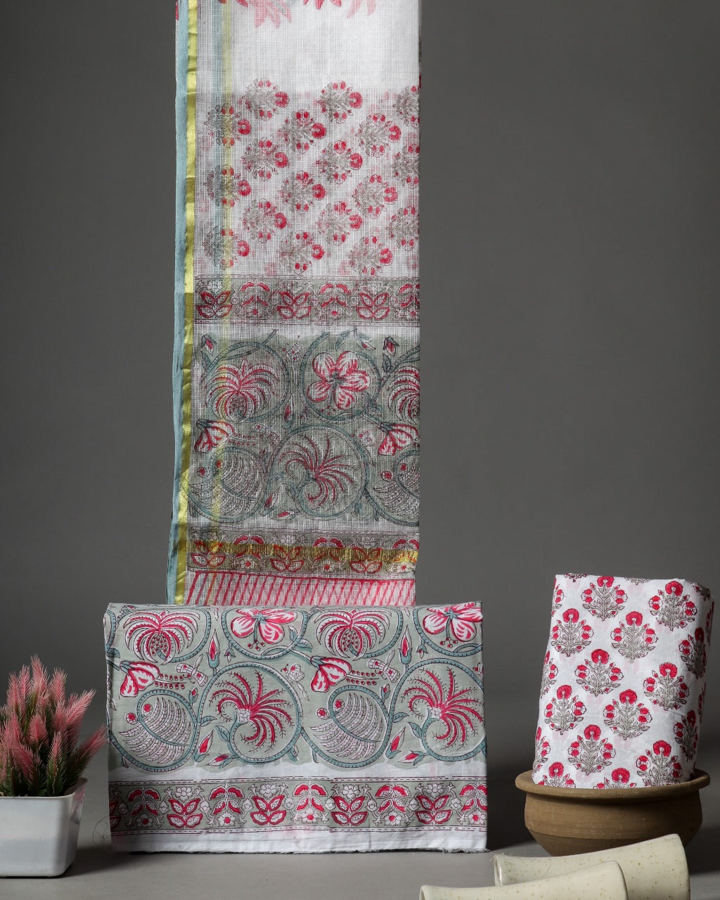 Shop Unstitched Hand Block Print Pure Cotton Suits with Kota Doria Dupatta (T3CKD377)