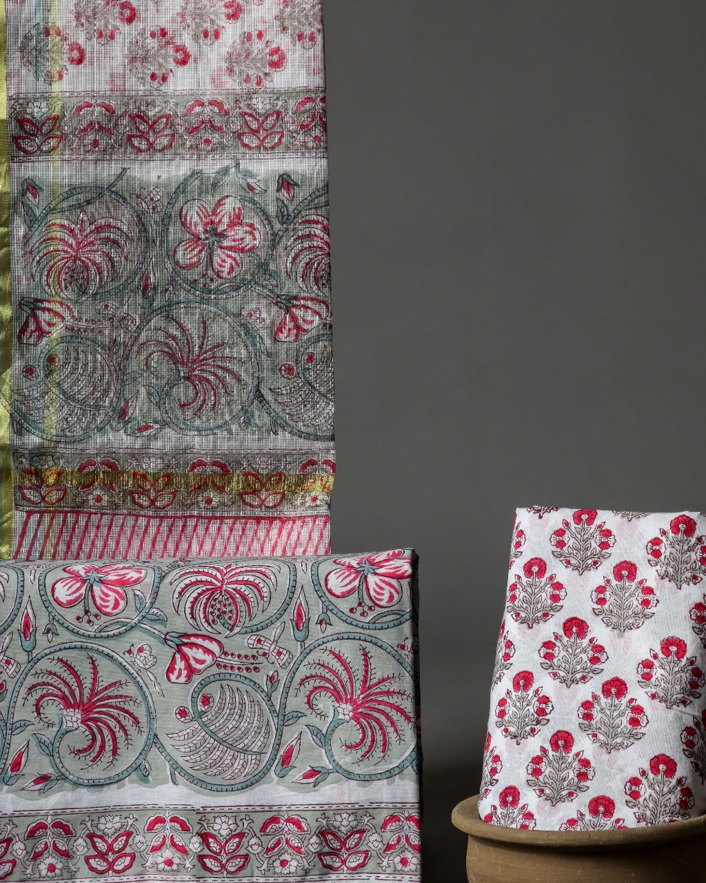 Shop Unstitched Hand Block Print Pure Cotton Suits with Kota Doria Dupatta (T3CKD377)
