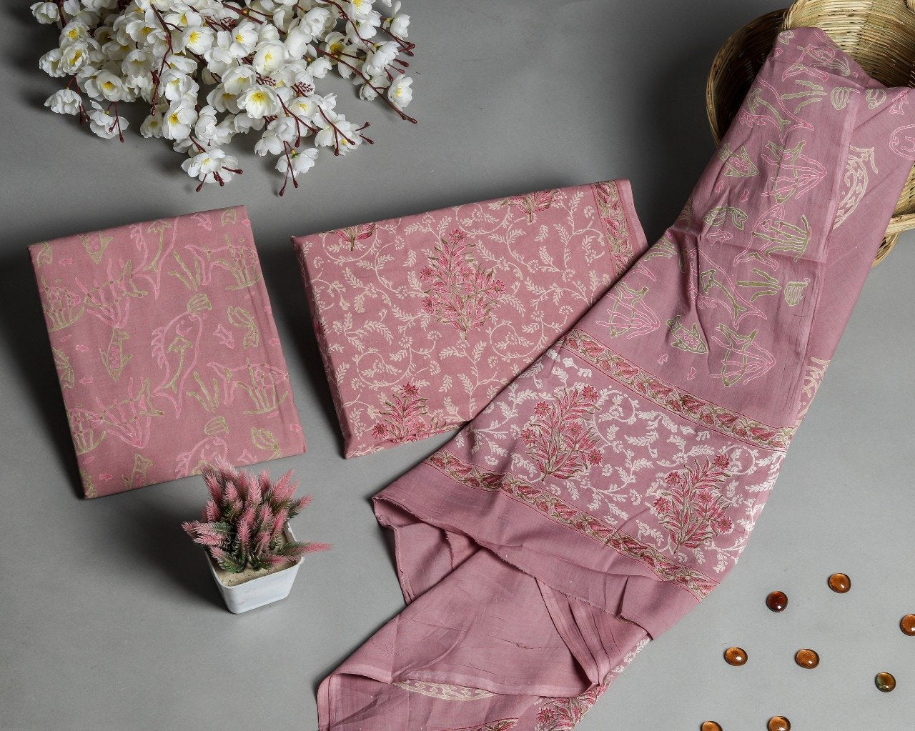 shop hand block print cotton suit with mulmul dupatta